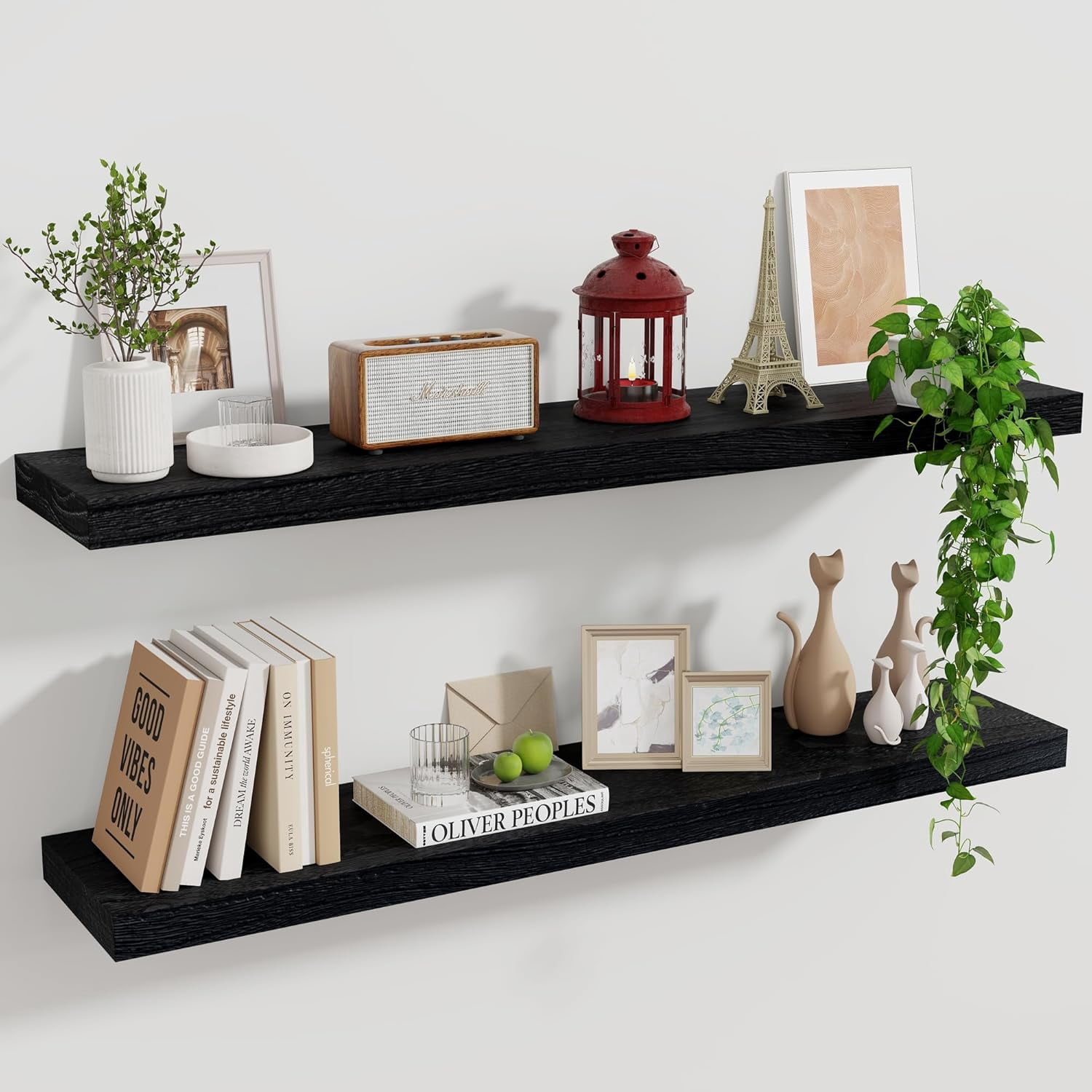 Floating Shelves, 36 Inch Wall Shelf Set of 2, Rustic Wood Shelves for ...