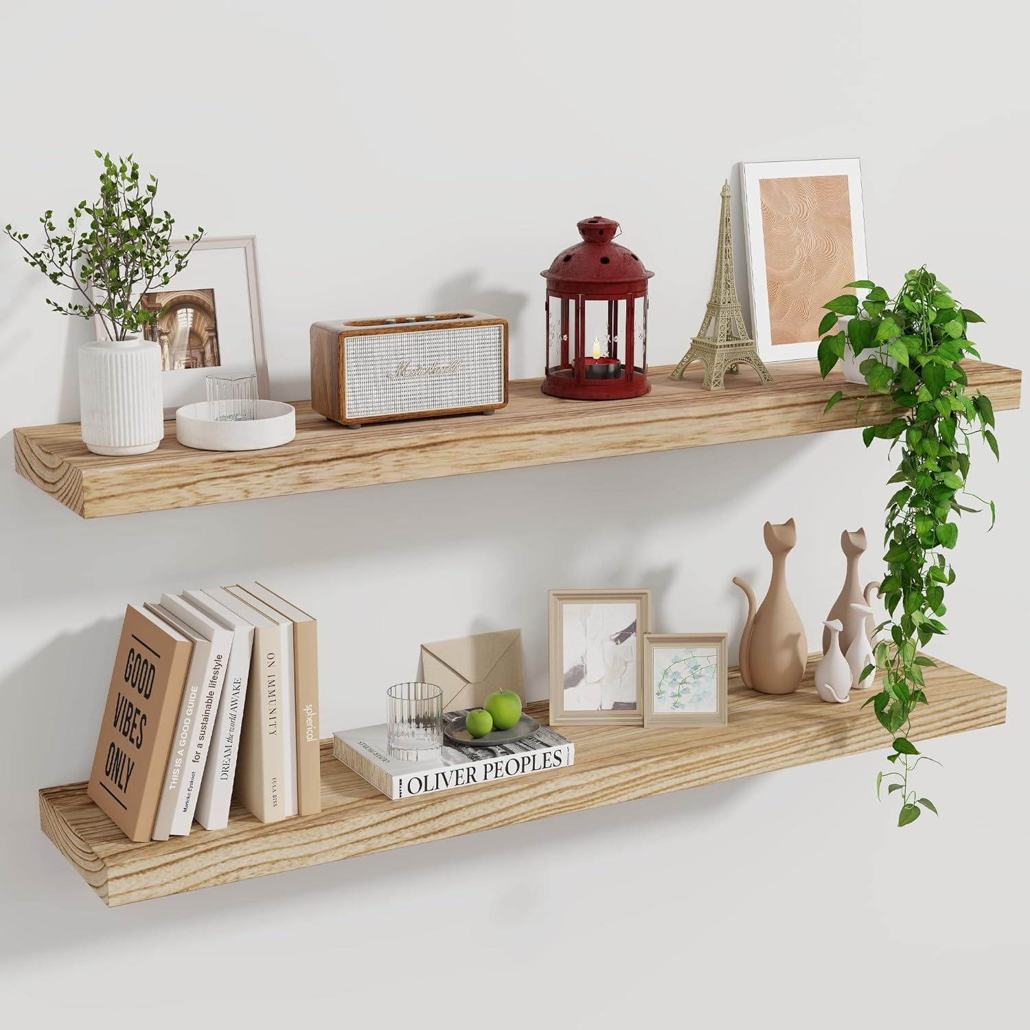 Floating Shelves, 36 Inch Wall Shelf Set of 2, Rustic Wood Shelves for ...