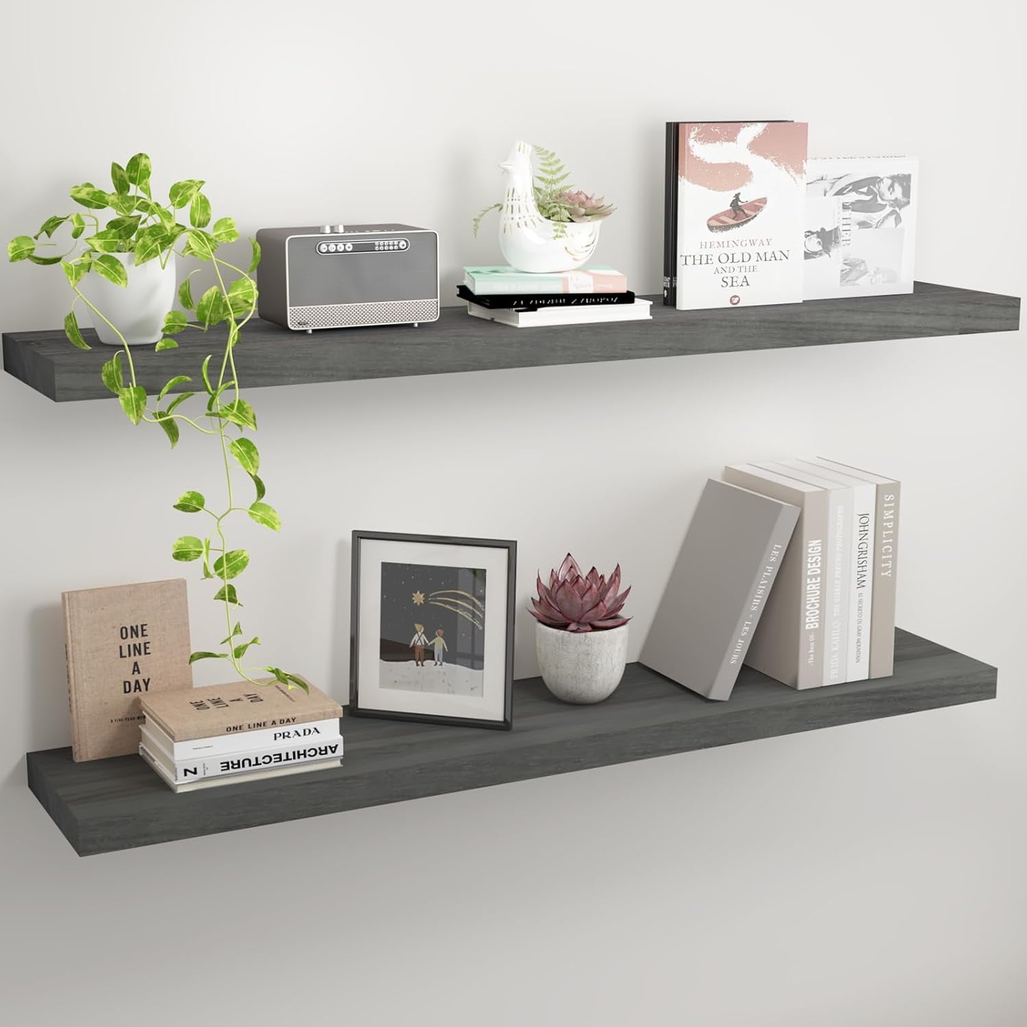 Floating Shelves 36 Inch Wall Shelf Solid Wood Mounted Storage for ...