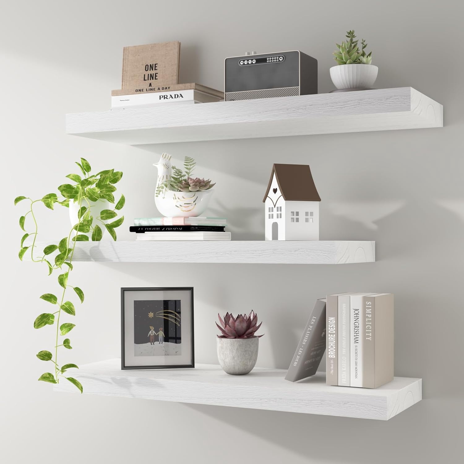 Floating Shelves 36 Inch Wall Shelf Solid Wood Mounted Storage for ...