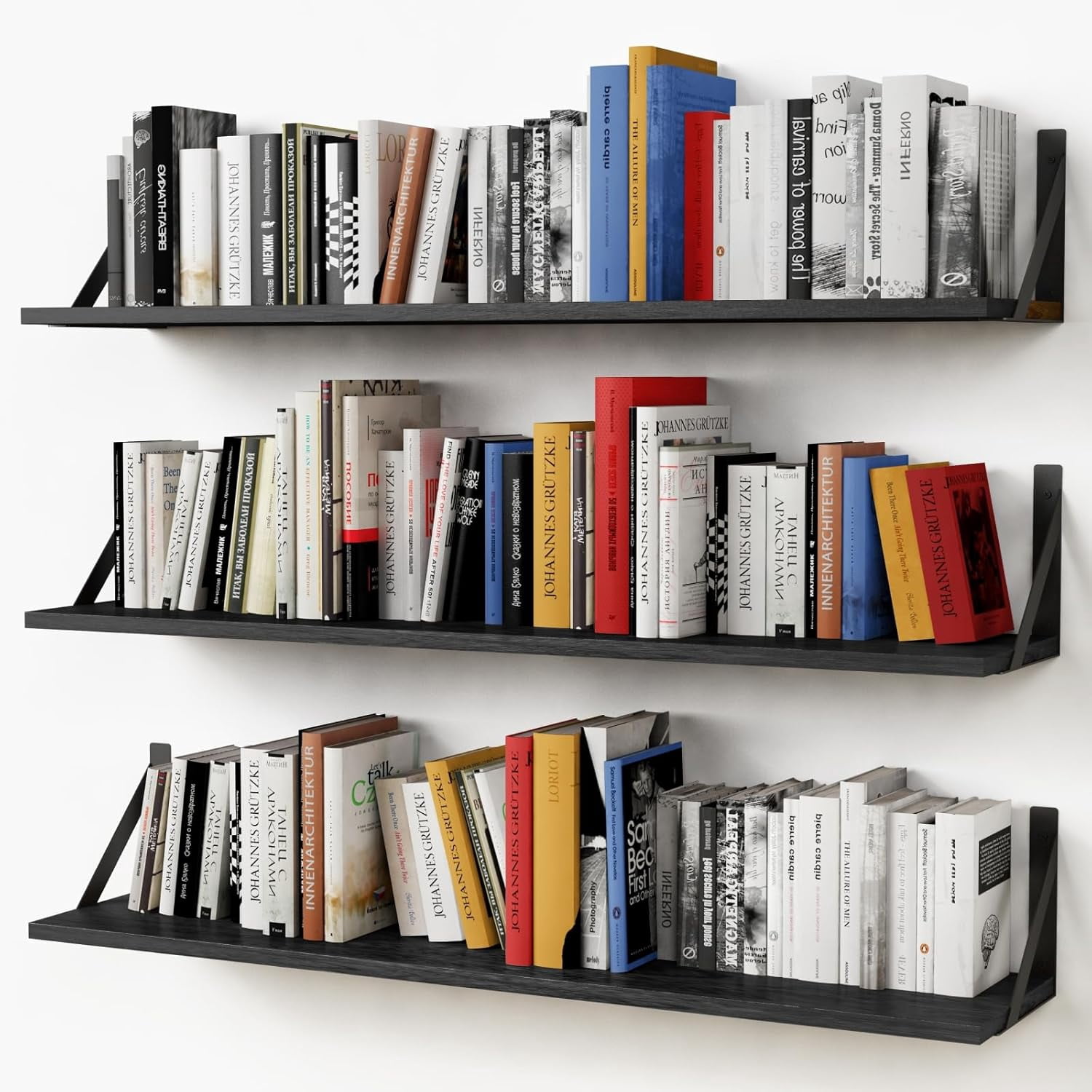 Floating Shelves 36 Inches Long 8 in Deep Set of 3, Large Wall Shelf for Bedroom Books, Heavy Duty Wide Wall Shelving for Living Room Office Kitchen Closet Organizers and Storage