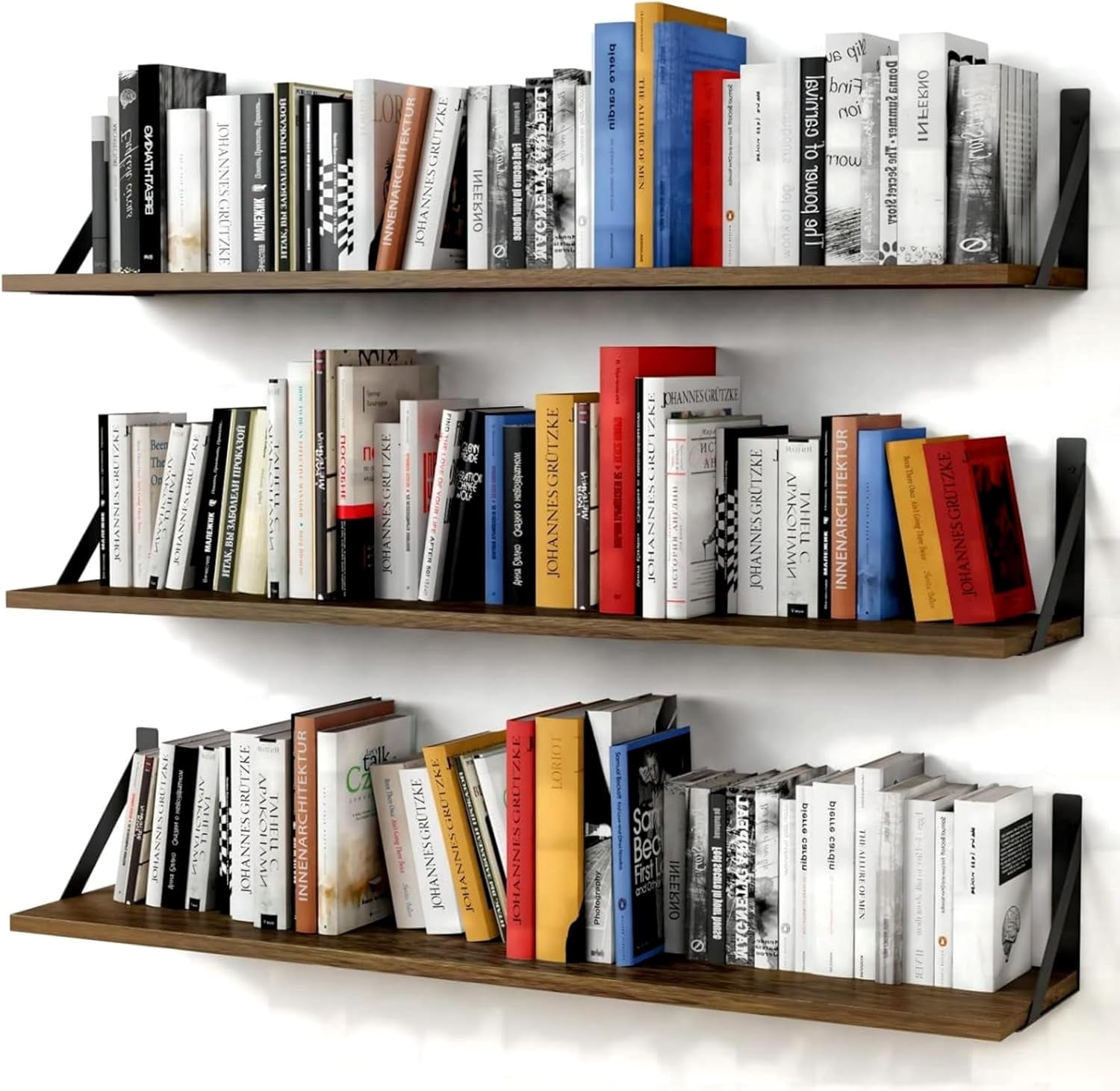 Floating Shelves 36 Inches Long 8 in Deep Set of 3, Large Wall Shelf for Bedroom Books, Heavy Duty Wide Wall Shelving for Living Room Office Kitchen Closet Organizers and Storage