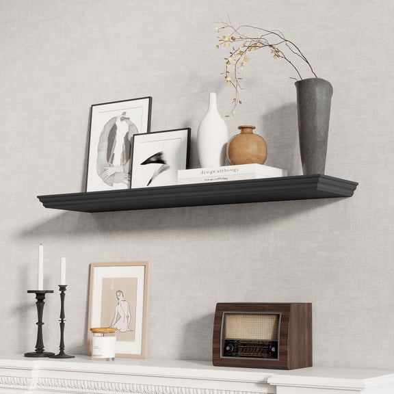 Floating Shelves 40 Inch Long 9.3 Deep Classic Crown Molding For Wall Rustic Wooden Decor Bathroom Kitchen Office (black 1pack)