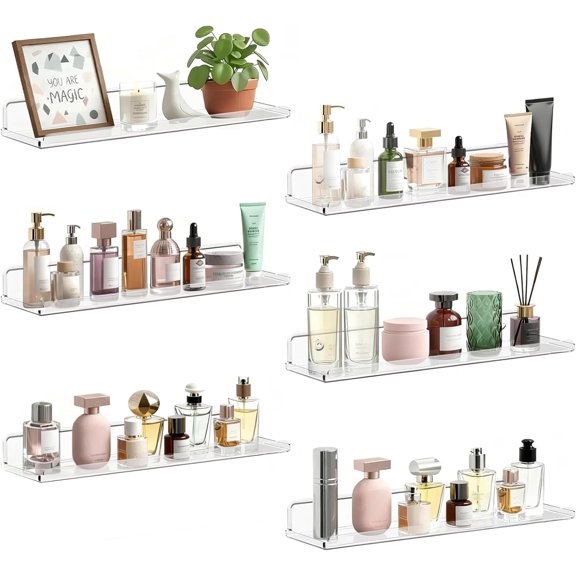 Floating Shelves 8 Pack, 15" Acrylic Room Decor Shelves for Book/Figures/Photo/Makeup, Clear Display Shelf for Bathroom, Living Room, Bedroom, Kitchen Storage and Organization 38 x 9 cm/15x4
