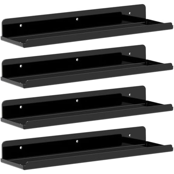 Floating Shelves for Bathroom, 15" Clear Wall Organizer for Makeup, Perfume, Figures, Photo, Decor Shelf for Nursery, Living Room, Bedroom, Kitchen, Over Toilet Storage Rack, Black, 4 Pack