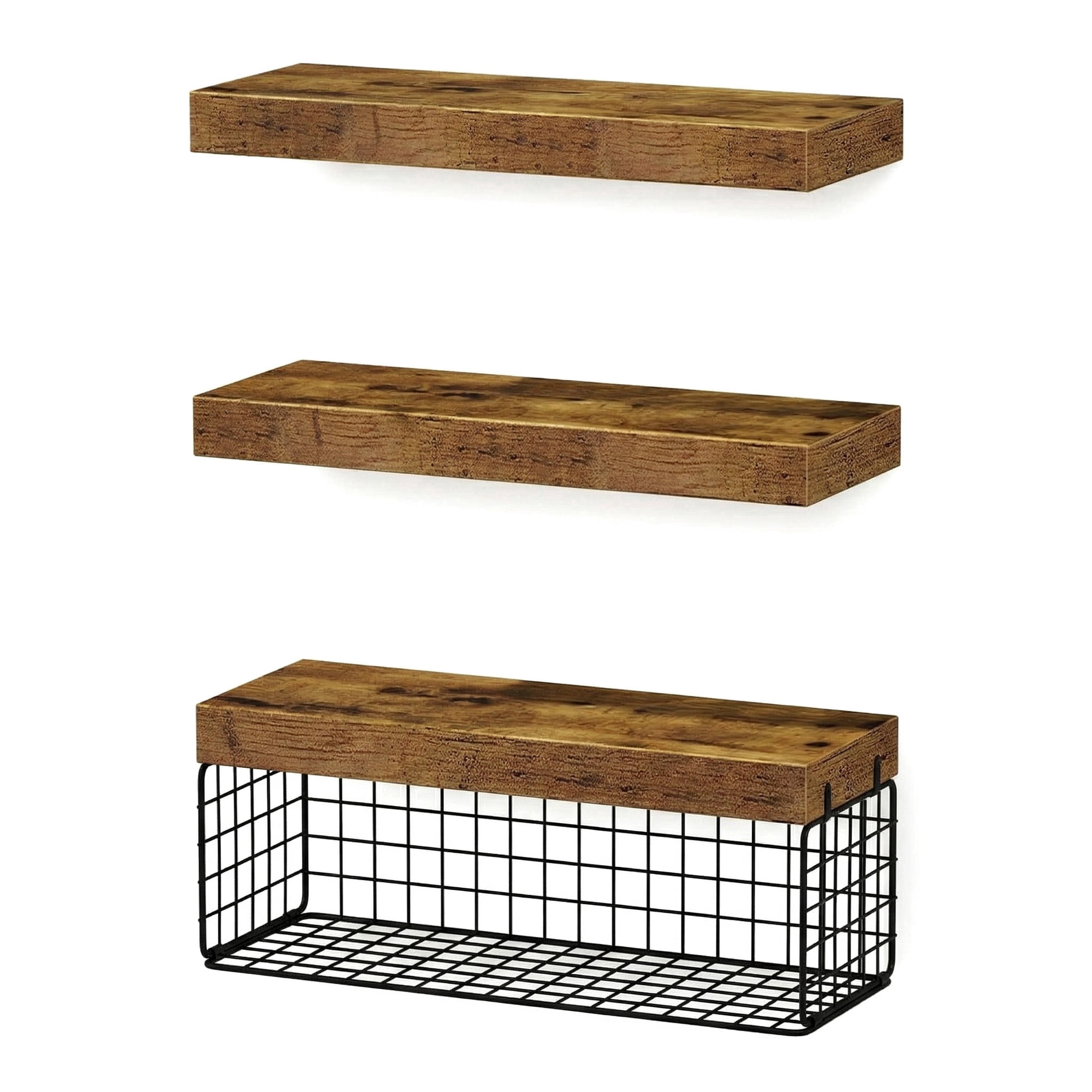 Aemutady Floating Shelves for Bathroom, 16 Inch Wall Mounted Shelves Over The Toilet, Set of 3 with Rustic Brown Farmhouse Decor - Bathroom Organizers and Storage
