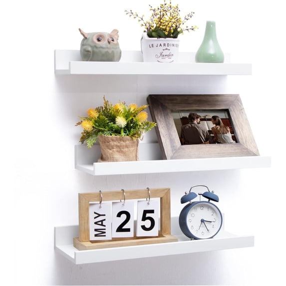 Floating Shelves, Bathroom Decor Wall Shelves, 16in Bathroom Shelves Set of 3, with Invisible Brackets for Living Room,Bedroom and Kitchen(White)