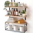 thumbnail image 1 of Floating Shelves, Bathroom Shelves Over Toilet, Wall Mounted Floating Shelves With Wire Basket, Wooden, 3 Shelves, 16.5x6x5.5 In, 1 of 8