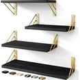 thumbnail image 1 of Floating Shelves for Bedroom Decor, Wall Shelves for Storage, Wall Mounted Rustic Wood Floating Shelf for Books,Corner Shelf for Bathroom,Kitchen,Living Room(Black and Gold，Set of 4), 1 of 16