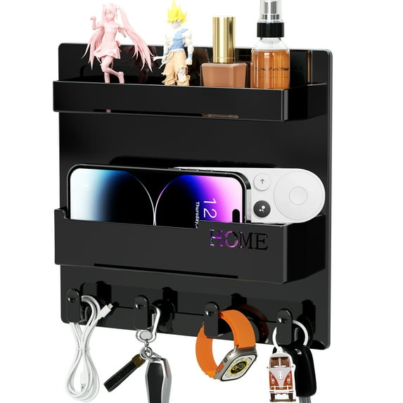 Floating Shelves for Bedside, Cute Room Decor Aesthetic, Wall Mount Adhesive Self Stick On, Teen Room Decor,Cool Stuff for Bedroom& Living Room Storage and Organization, Black Finish