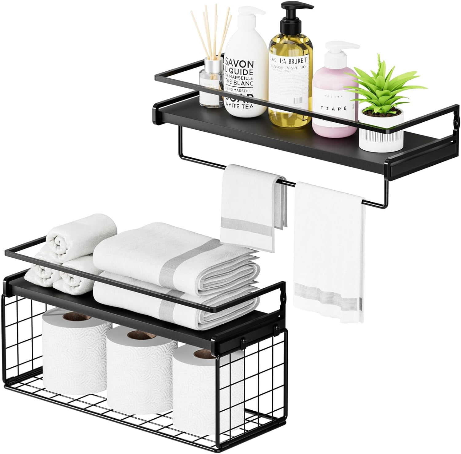 Floating Shelves, Black Bathroom Shelves, Metal Guardrail Wall Shelves ...