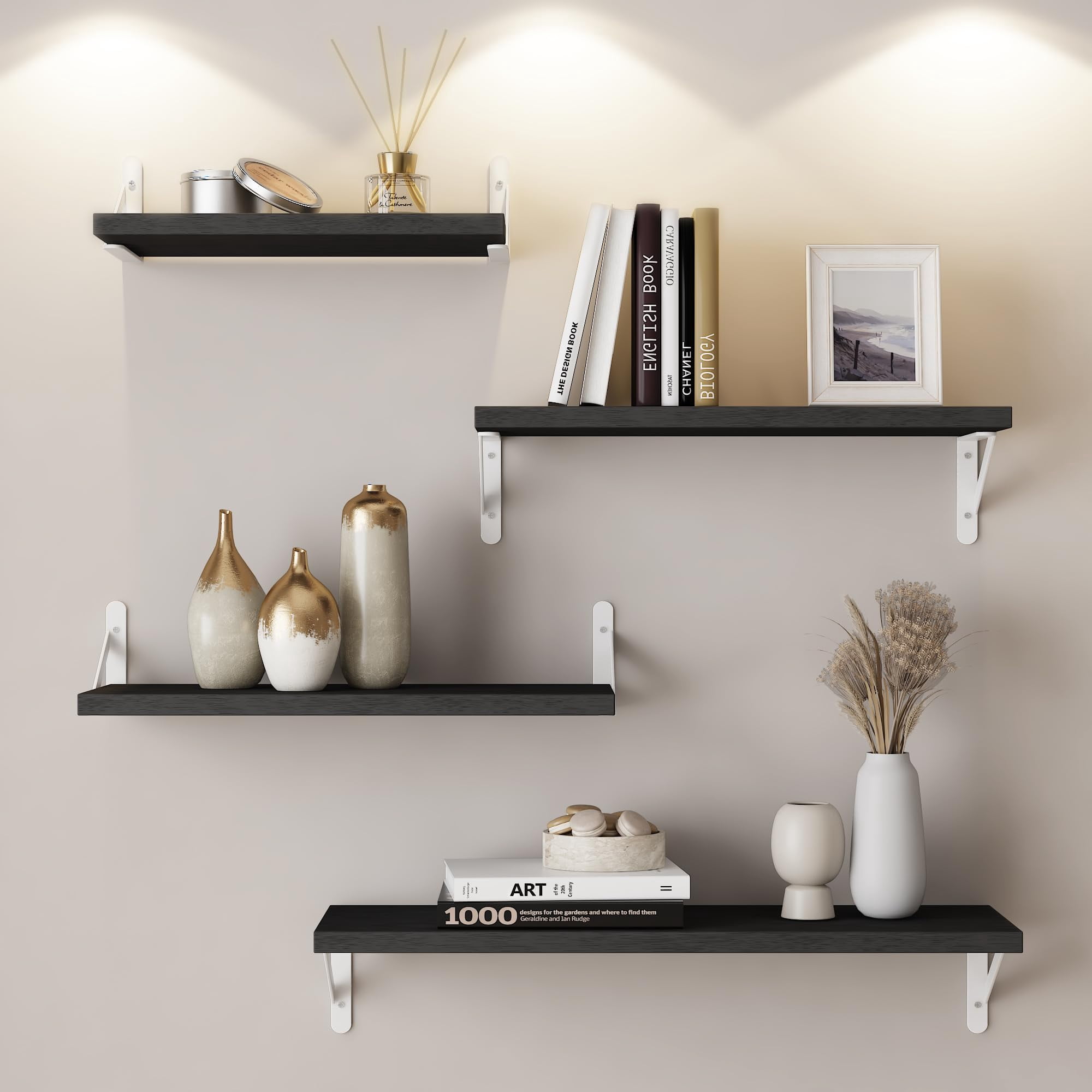 Floating Shelves Black&amp;white 16inch Mixed Home Decor Set of 4 - Walmart.com