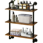 Floating Shelves, CoPedvic 3-Tier Wood Wall Bookcase Shelves Mounted for Bathroom, Bedroom, Rustic Brown