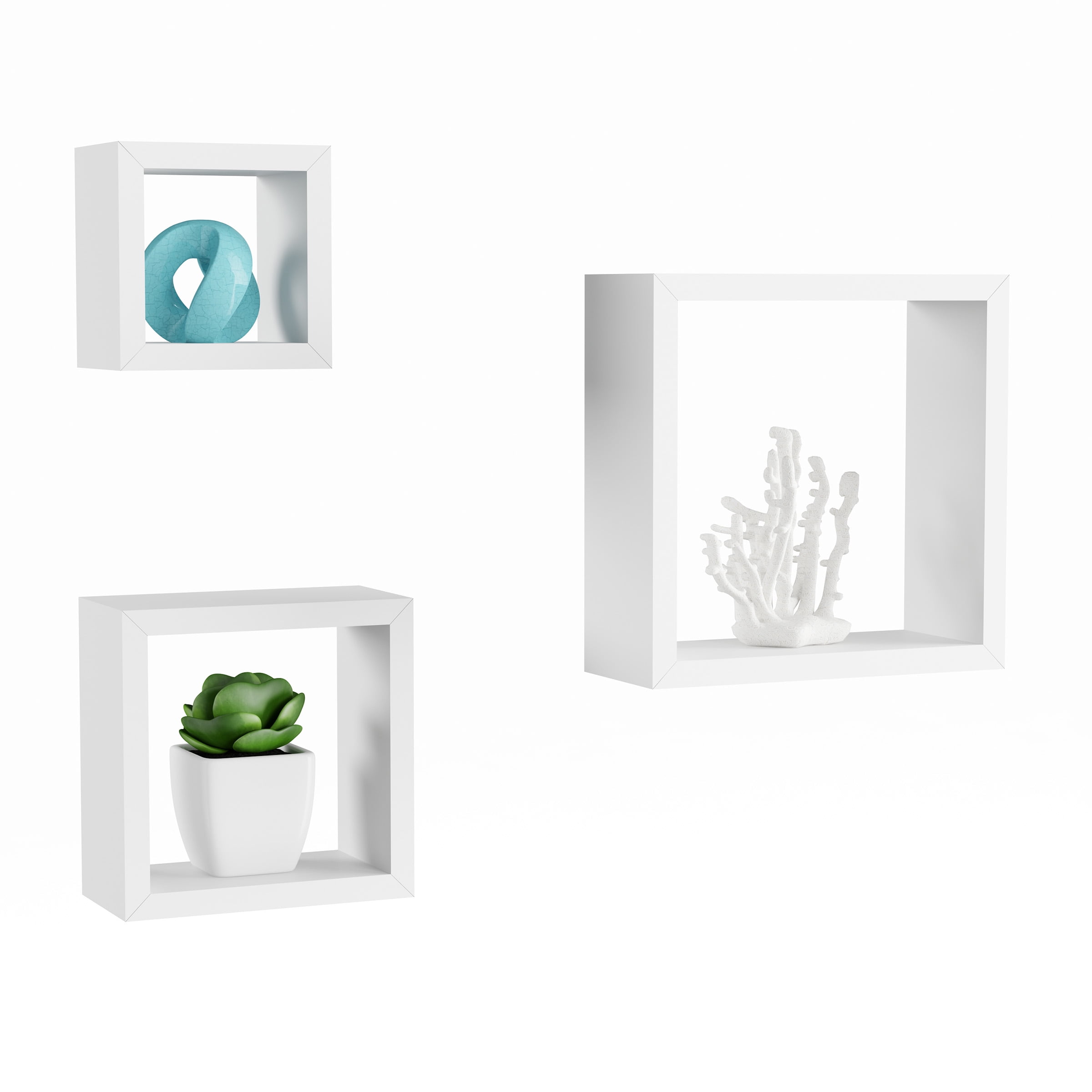 Floating Shelves- Cube Wall Shelf Set with Hidden Brackets, 3 Sizes to Display Decor, Books, Photos, More- Hardware Included by Lavish Home (White)