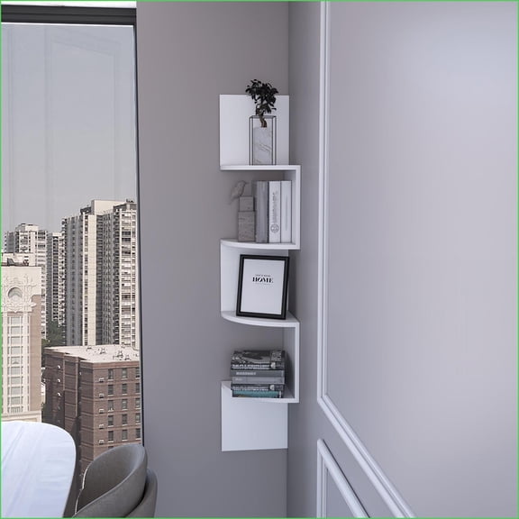 Floating Shelves FM FURNITURE Rosebud Corner 4-Shelf Unit, Black | Modern | Engineered Wood