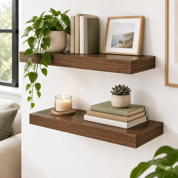 Floating Shelves For Wall 18 Inch Walnut Set Of 2 9.3