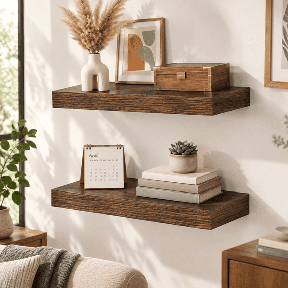 Floating Shelves For Wall 18 Inch Walnut Set Of 2 9.3
