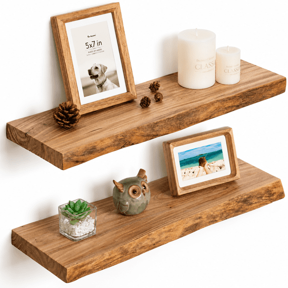 Floating Shelves For Wall 24"x9.3" Solid Wood Live Edge Shheavy-duty With Invisible Brackets Set Of 2 Living Room Bedroom And Kit