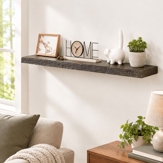 Floating Shelves For Wall Decor Rustic Solid Elm Wood Live Edge Mounted ...