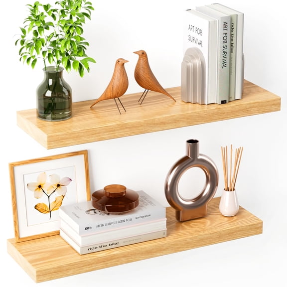 Floating Shelves For Wall Rustic Farmhouse 24 Inch Shelf Wooden Pine Wood With Grain Living Room Bedroom Kitchen (raw Wood)