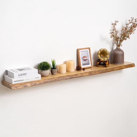 Floating Shelves For Wall Solid Elm Wood Live Edge Sh55 X 8 Inch Rustic With Invisible Brackets Living Room Bedroom Kitchen