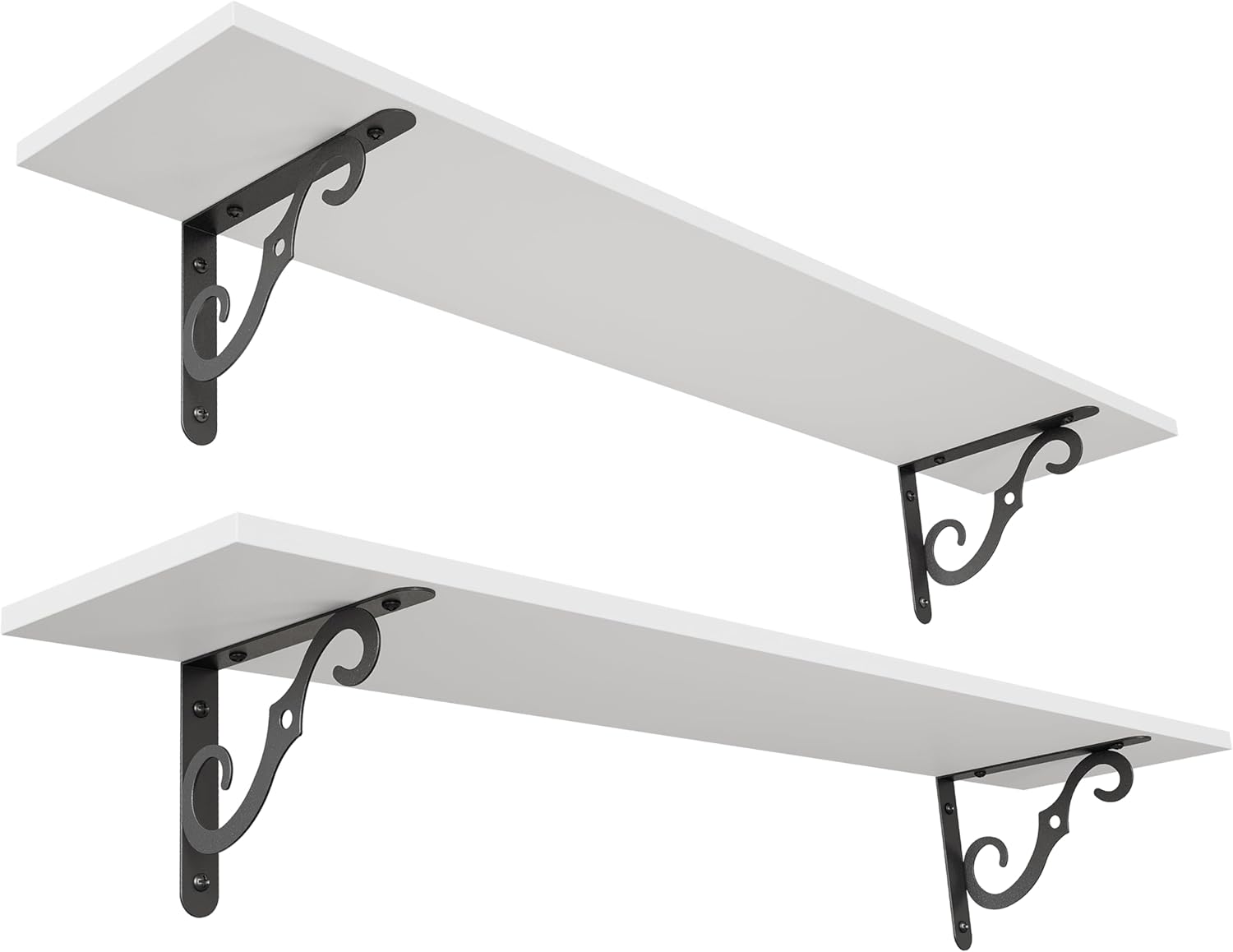 Floating Shelves, Long Wall Shelves Set of 2, 39.4 Inch Wall Mounted Shelves with Brackets for Bedroom, Living Room, Kitchen, Bathroom,White