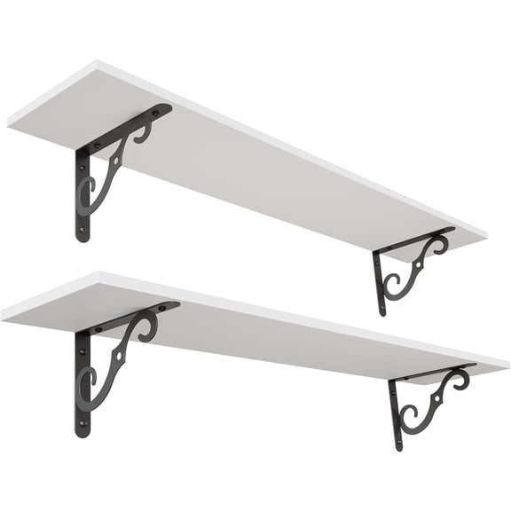 Floating Shelves, Long Wall Shelves Set of 2, 39.4 Inch Wall Mounted Shelves with Brackets for Bedroom, Living Room, Kitchen, Bathroom,White