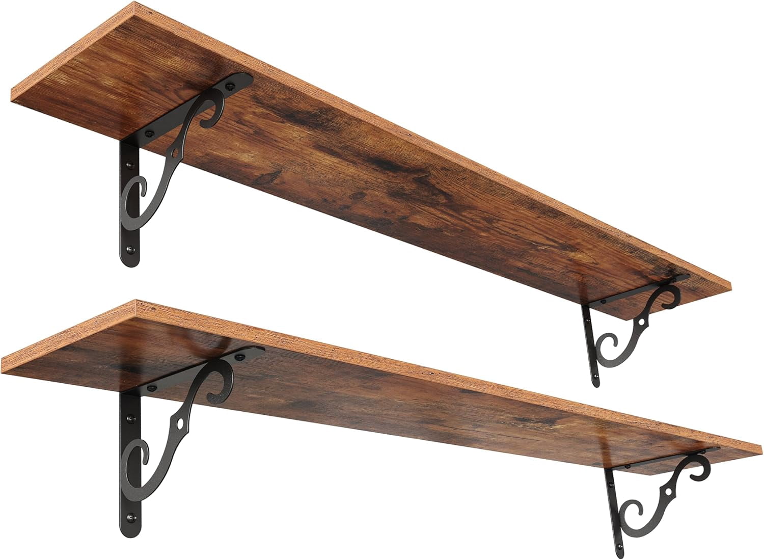 Floating Shelves, Long Wall Shelves Set of 2, 47.3 Inch Wall Mounted Shelves with Brackets for Bedroom, Living Room, Kitchen, Bathroom, Rustic Brown