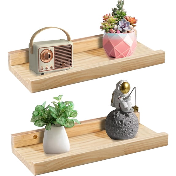 Floating Shelves Set of 2, 11.8inch Picture Ledge Shelf for Wall Decor Storage, Natural Wood Wall Shelves with Lip for Bedroom Living Room Kitchen Nursery Books Photo Frames, Natural