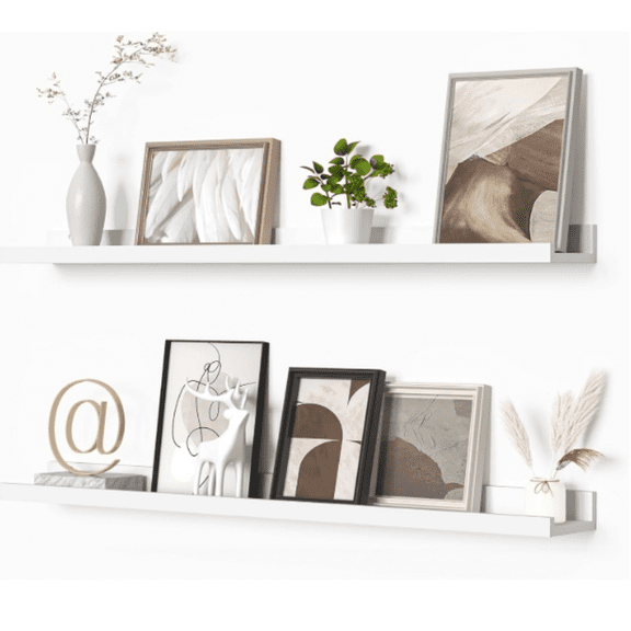 Floating Shelves Set of 2, 36 Inches Picture Shelf for Wall with Ledge, Kids Bookshelf Wall Mounted for Living Room Bedroom Dr Books Photo Frames - White