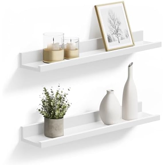 Floating Shelves Set of 2, Wall Shelves Ledge 23.6 x 3.9 Inches with Front Edge, for Picture Frames, Books, Spice Jars, Living Room, Bathroom, Kitchen, Easy Assembly, White ULWS60WT