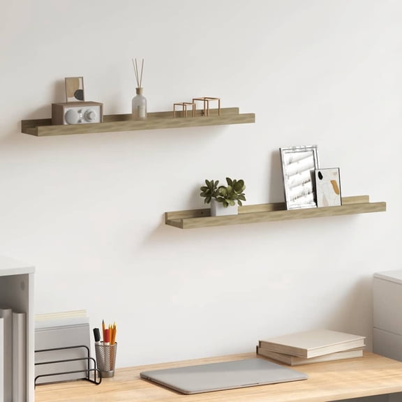 Floating Shelves Set of 2, Wall Shelves Ledge 23.6x3.5x1.2 in with Front Edge, for Picture Frames, Books, Spice Jars, Living Room, Bathroom, Kitchen, Easy Assembly, Brown