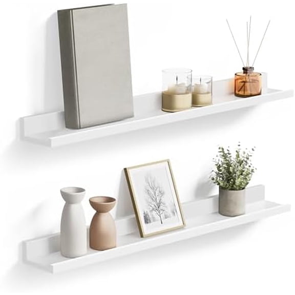 Floating Shelves Set of 2, Wall Shelves Ledge 3.9 x 31.5 Inches with Front Edge, for Picture Frames, Books, Spice Jars, Living Room, Bathroom, Kitchen, Easy Assembly, White ULWS080W01