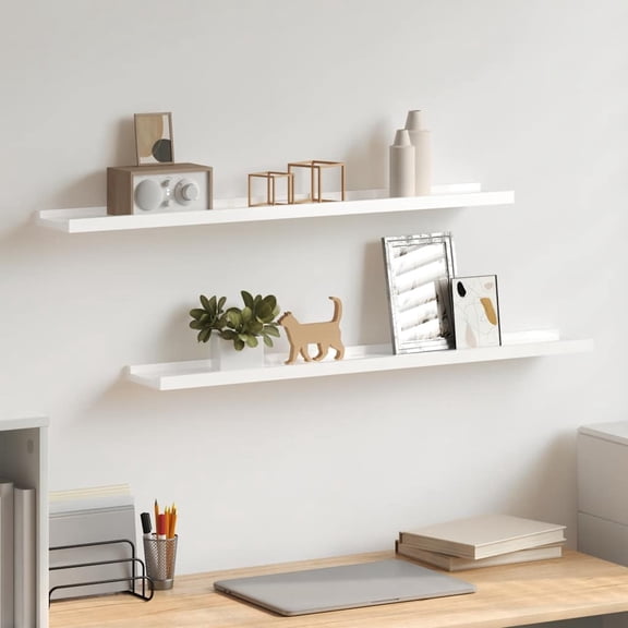 Floating Shelves Set of 2, Wall Shelves Ledge 31.5x3.5x1.2 in with Front Edge, for Picture Frames, Books, Spice Jars, Living Room, Bathroom, Kitchen, Easy Assembly, White