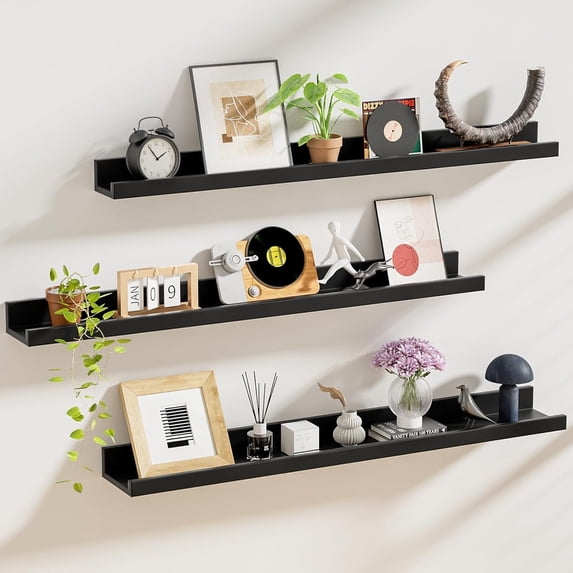 Floating Shelves Set of 3, Picture Ledge Shelf, 36 inch Floating Shelves for Wall, Black Floating Shelves with Lip for Living Room,Bedroom,Bookshelf, Nursery