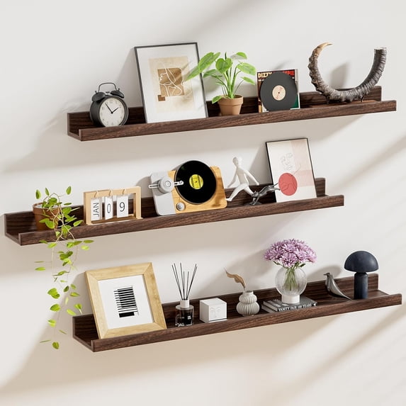 Floating Shelves Set of 3, Picture Ledge Shelf, 36 inch Floating Shelves for Wall, Floating Shelves with Lip for Living Room,Bedroom,Bookshelf,Nursery-Walnut