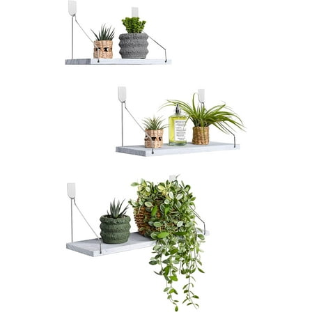 Floating Shelves Set of 3 Rustic Solid Wood Floating Shelf Wall Storage Shelves for Living Room, Bedroom, Bathroom, Kitchen Laundry, Office,no Drill Shelf