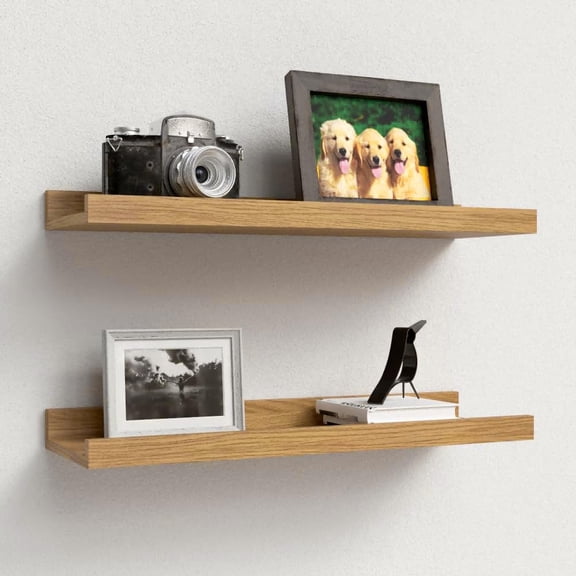 Floating Shelves Set Of 2  Modern Wall With Lip Display Picture Ledge For Bedroom Living Room Bathroom Kitchen - Oak