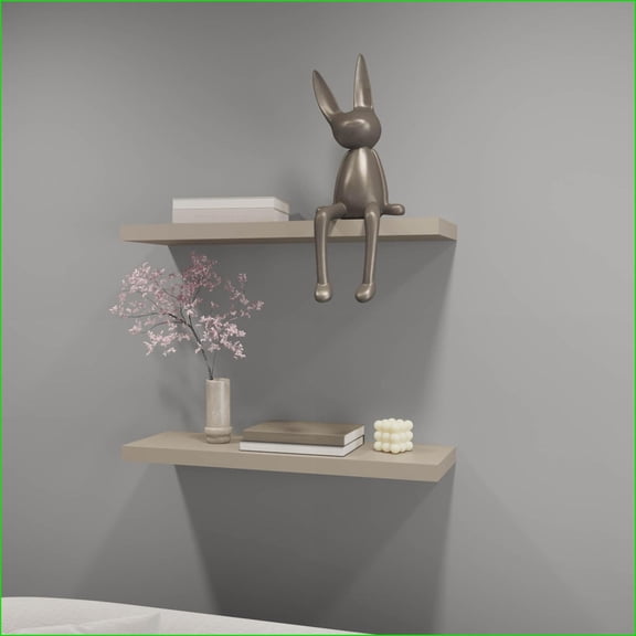 Floating Shelves Set of 2, 31.5 Wide Melamine Taupe | Contemporary Minimalist | Primary Living Space