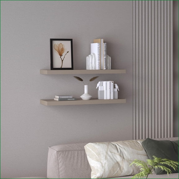 Floating Shelves Set of 2, 31.5 Wide Modern Wall Shelves | Particle Board | Taupe
