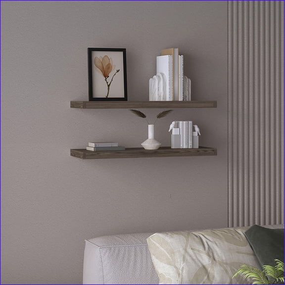 Floating Shelves Set of 2, 31.5 Wide with Hidden Brackets | Walnut Brown | Particle Board