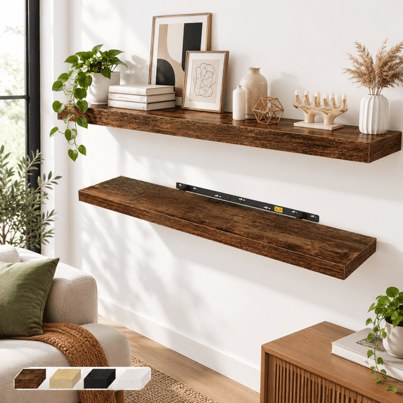 Floating Shelves, Set of 2, Brown, 39.5