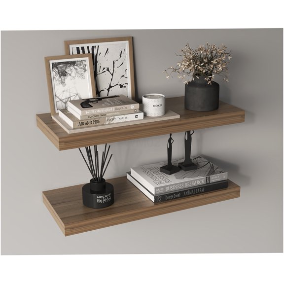 Floating Shelves Set of 2, Light Brown Wall Shelves for Living Room, Bedroom & Bathroom Storage