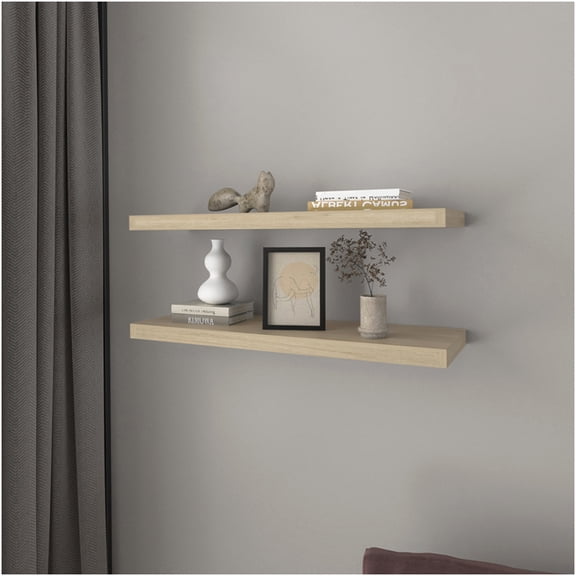 Floating Shelves Set of 2, Light Pine Wall Mounted Shelves for Living Room, Bedroom, Office