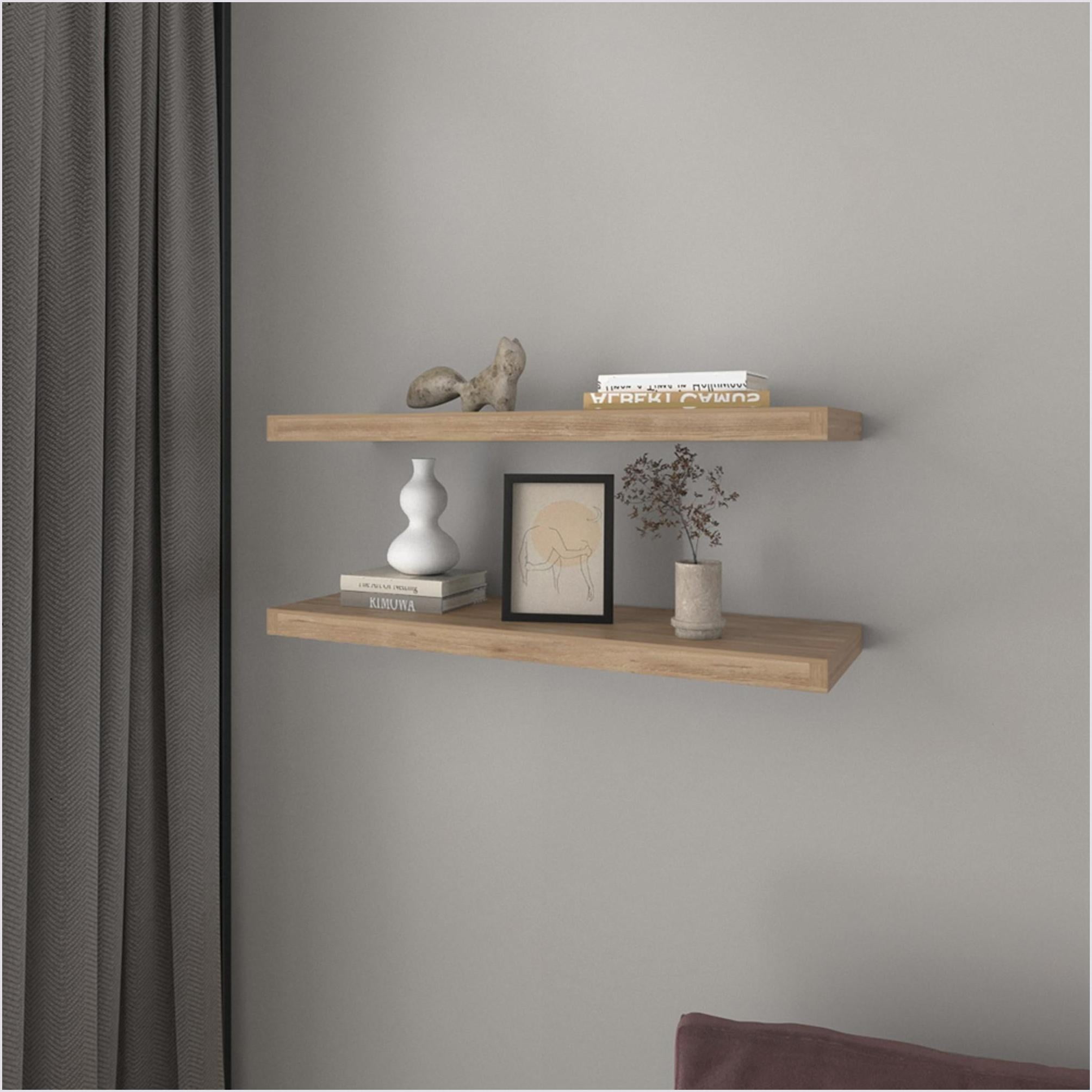 Floating Shelves Set of 2 | Modern Beige Engineered Wood | Wall-Mounted