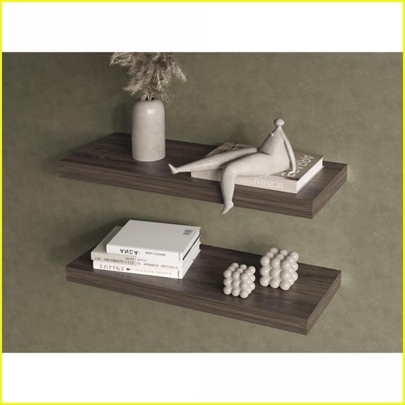 Floating Shelves Set of 2, Modern Dark Walnut | Engineered Wood | Dark Walnut