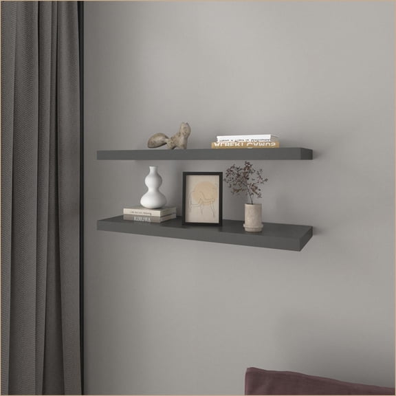 Floating Shelves Set of 2 | Modern Wall-Mounted | Engineered Wood | Matte Gray