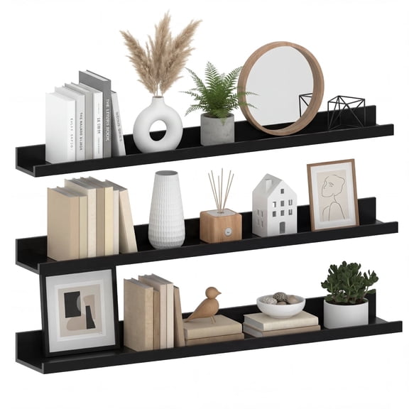 Floating Shelves Set of 3, 36 inch Wall Mounted Picture Ledge Shelf for Home, Office, Bedroom, Living Room, Kitchen Decor, Black