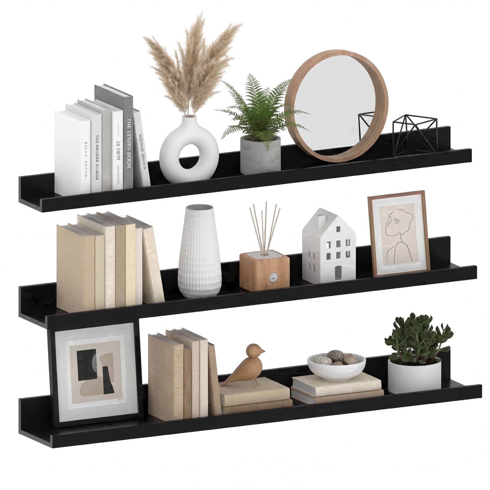 Floating Wall Shelves Set of 3, 36 inch Mounted Picture Ledge Shelf with Lip for Bathroom, Living Room, Kitchen, Black
