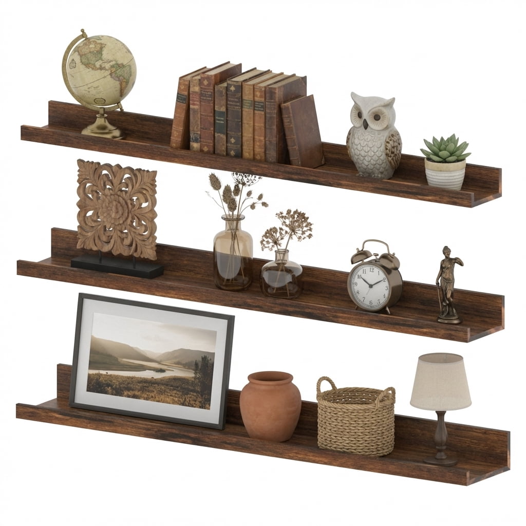 Floating Shelves Set of 3, 36 inch Wall Mounted Picture Ledge Shelf for Home, Office, Bedroom, Living Room, Kitchen Decor, Brown